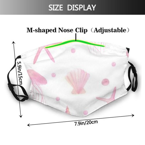 yanfind Abstract Childish Cockleshell Algae Fashion Life Stylized Seamless Nursery Wildlife Creatures Summer Dust Washable Reusable Filter and Reusable Mouth Warm Windproof Cotton Face