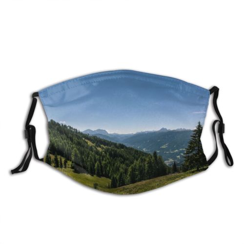 yanfind Idyllic Pine Mountain Forest Evergreen Scenery Mountains Grass Highlands Valley Trees Sky Dust Washable Reusable Filter and Reusable Mouth Warm Windproof Cotton Face