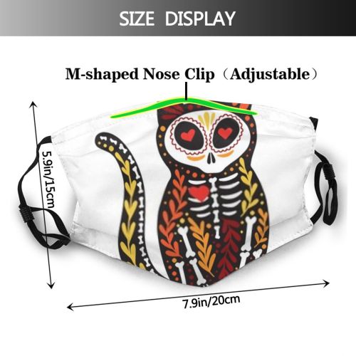 yanfind Isolated Emblem Halloween Cat Dia Mexico Colorful Autumn Hallow Skull Ornament Culture Dust Washable Reusable Filter and Reusable Mouth Warm Windproof Cotton Face
