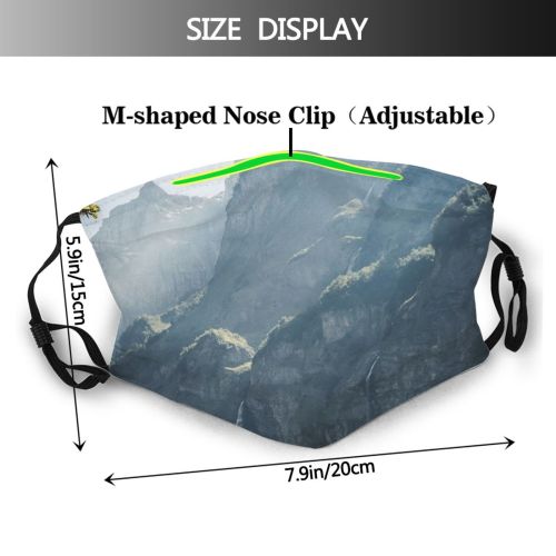 yanfind Idyllic Focus Mossy Mountain Daytime Tranquil Scenery Mountains Misty Outdoors Hazy Blur Dust Washable Reusable Filter and Reusable Mouth Warm Windproof Cotton Face