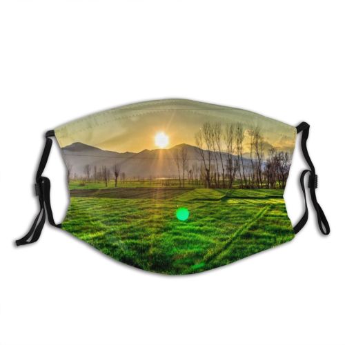 yanfind Idyllic Farm Sunglare Sunset Field Clouds Agriculture Sunbeam Mountains Sun Country Rural Dust Washable Reusable Filter and Reusable Mouth Warm Windproof Cotton Face