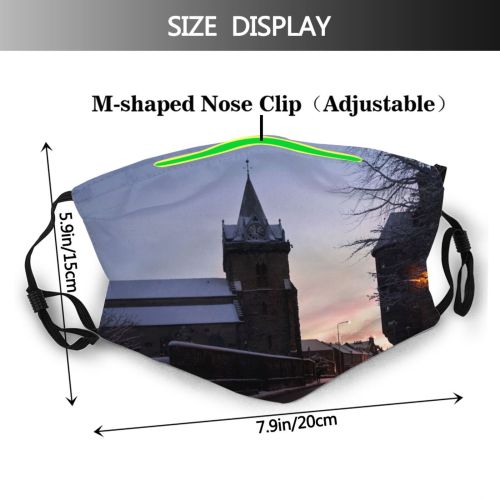 yanfind Winter Town Fife Steeple Religion Christmas Scotland Inverkeithing Britain Winter Tower Morning Dust Washable Reusable Filter and Reusable Mouth Warm Windproof Cotton Face