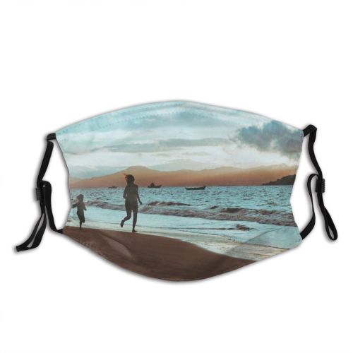 yanfind Idyllic Tropical Shore Oceanside Seaside Dawn Recreation Leisure Waves Sea Clouds Beach Dust Washable Reusable Filter and Reusable Mouth Warm Windproof Cotton Face