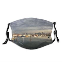 yanfind Harbor Vehicle Morning Cloud Boat Sky Harbour Reflection Yachts Marina Boats Kilda Dust Washable Reusable Filter and Reusable Mouth Warm Windproof Cotton Face