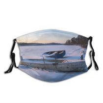 yanfind Winter Transportation Landscape Sky River Vehicle Ice Calm Winter Boat Freezing Snow Dust Washable Reusable Filter and Reusable Mouth Warm Windproof Cotton Face