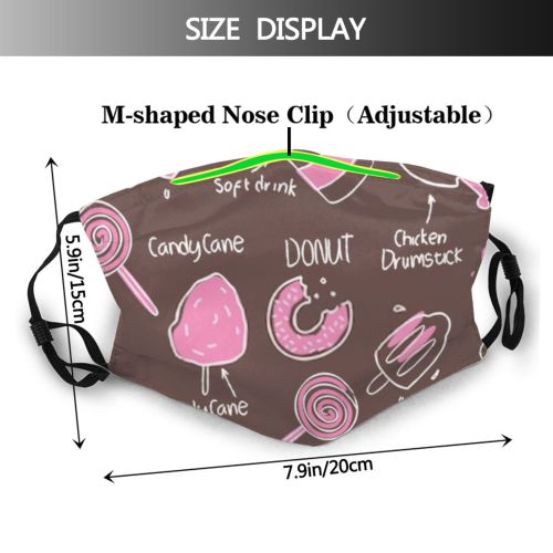 yanfind Abstract Repeated Candy Lollipop Sketchy Childish Cane Desserts Cute Milk Seamless Quick Dust Washable Reusable Filter and Reusable Mouth Warm Windproof Cotton Face