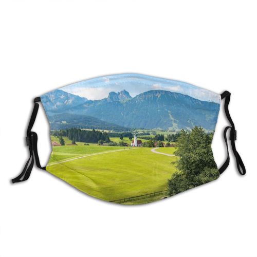 yanfind Idyllic Wooden Pasture Field Mountain Village Lawn Fence Scenery Mountains Rural Grass Dust Washable Reusable Filter and Reusable Mouth Warm Windproof Cotton Face