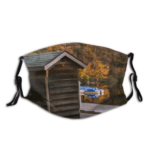 yanfind Idyllic Autumn Coast Shore Foliage Wooden Lake Structure Woodland Daylight Calm Exterior Dust Washable Reusable Filter and Reusable Mouth Warm Windproof Cotton Face