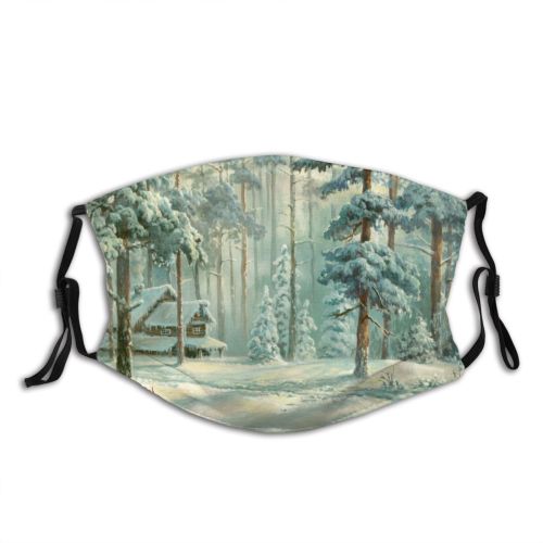 yanfind Design Frost Cottage Landscape Rural Tree Scene Snow Watercolor Craft Forest Fir Dust Washable Reusable Filter and Reusable Mouth Warm Windproof Cotton Face