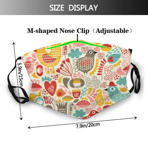 yanfind Abstract Garden Childish Bird Decor Swirl Cute Fantasy Whimsical Kid Ornamental Summer Dust Washable Reusable Filter and Reusable Mouth Warm Windproof Cotton Face
