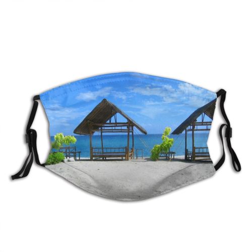 yanfind Sand Beach Sky Leisure Vacation Ocean Tree Tropics Sand Sun Tourism Beach Dust Washable Reusable Filter and Reusable Mouth Warm Windproof Cotton Face