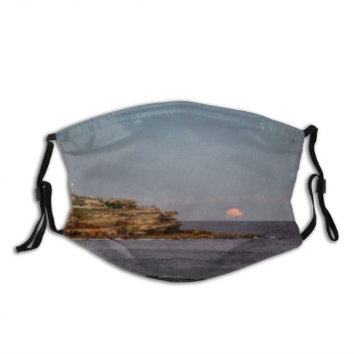 yanfind Buckler Outdoors Super Beach Oceania Beautiful Behind Wales Moon Australia Sky Suburbs Dust Washable Reusable Filter and Reusable Mouth Warm Windproof Cotton Face