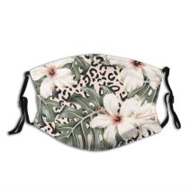 yanfind  Spring Flower Fashion Hibiscus Trendy Vintage Plant Tropical Monstera Leaves Design Dust Washable Reusable Filter and Reusable Mouth Warm Windproof Cotton Face