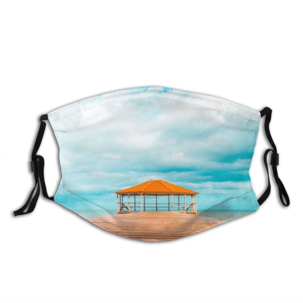 yanfind Idyllic Tropical Shore Wooden Vacation Daylight Exotic Relaxation Recreation Leisure Sea Clouds Dust Washable Reusable Filter and Reusable Mouth Warm Windproof Cotton Face