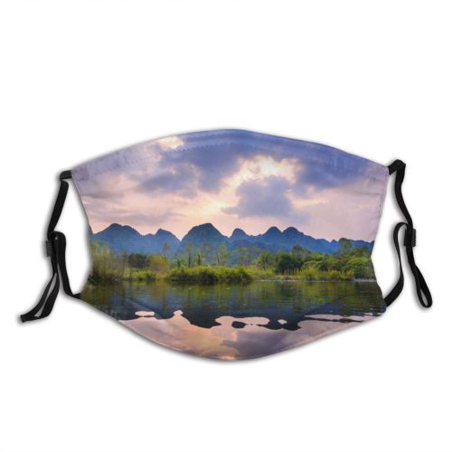 yanfind Lake Daylight Sunset Evening Dawn Clouds River Backlit Mountains Trees Outdoors Sky Dust Washable Reusable Filter and Reusable Mouth Warm Windproof Cotton Face