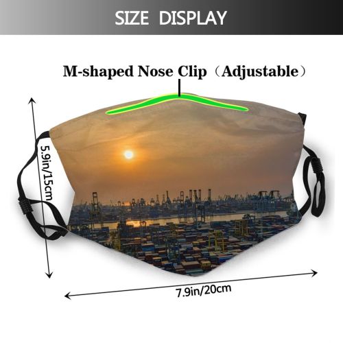 yanfind Industrial Transportation Golden Sunset Shipping Downtown Evening Harbor Sea Export Port Drone Dust Washable Reusable Filter and Reusable Mouth Warm Windproof Cotton Face