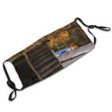 yanfind Idyllic Autumn Coast Shore Foliage Wooden Lake Structure Woodland Daylight Calm Exterior Dust Washable Reusable Filter and Reusable Mouth Warm Windproof Cotton Face