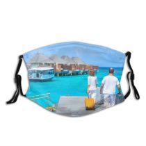 yanfind Idyllic Couple Tropical Vacation Bungalow Relaxation Leisure Recreation Sea Tourist Coastline Beach Dust Washable Reusable Filter and Reusable Mouth Warm Windproof Cotton Face