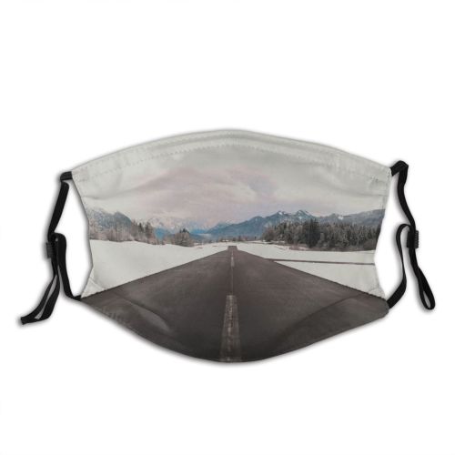 yanfind Ice Perspective Mountain Road Snowy Icy Clouds Coniferous Roadway Capped Mountains Peak Dust Washable Reusable Filter and Reusable Mouth Warm Windproof Cotton Face