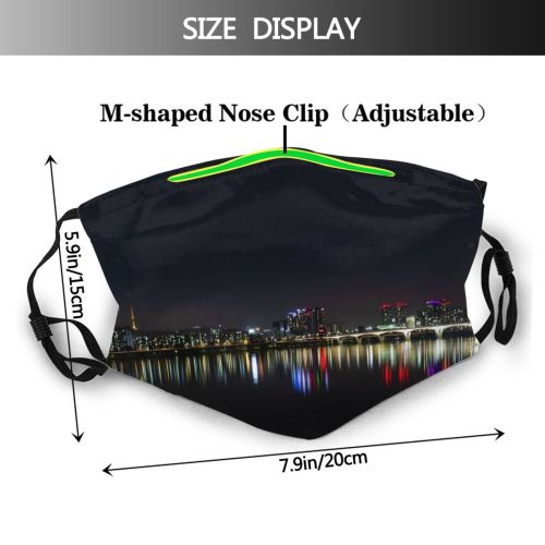 yanfind Lake Landmark Downtown Evening Reflections Night Harbor Seoul Panorama Marina Port Urban Dust Washable Reusable Filter and Reusable Mouth Warm Windproof Cotton Face