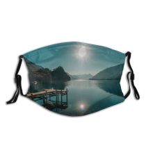 yanfind Jetty Idyllic Lake Daylight Calm Mountain Tranquil Scenery Dock Glare Mountains Sun Dust Washable Reusable Filter and Reusable Mouth Warm Windproof Cotton Face