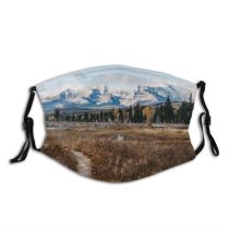 yanfind Grass Range Landscape Autumn Tranquility Peak Scene Snow Snowcapped Sky Western Scenics Dust Washable Reusable Filter and Reusable Mouth Warm Windproof Cotton Face