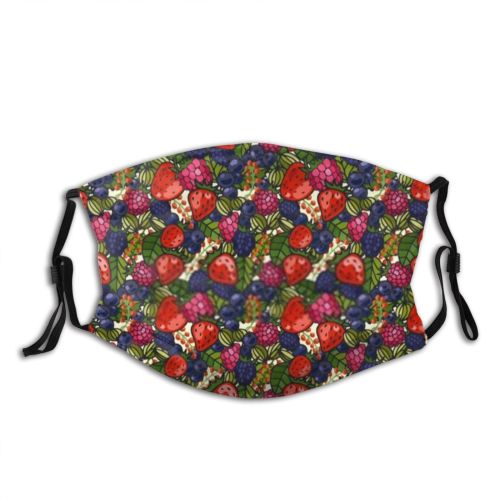 yanfind Abstract Gooseberry Cute Seamless Colorful Berry Raspberry Strawberry Blueberry Summer Vintage Blossom Dust Washable Reusable Filter and Reusable Mouth Warm Windproof Cotton Face