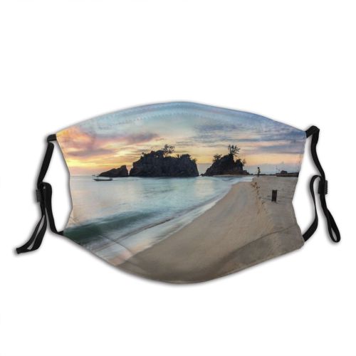yanfind Idyllic Shore Calm Oceanside Sunset Evening Seaside Dawn Tide Waves Sea Clouds Dust Washable Reusable Filter and Reusable Mouth Warm Windproof Cotton Face
