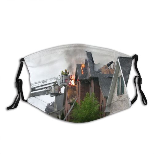 yanfind Firefighter Fireman Burning Chimney Fire Blaze Area Roof Architecture Sky Home Residential Dust Washable Reusable Filter and Reusable Mouth Warm Windproof Cotton Face