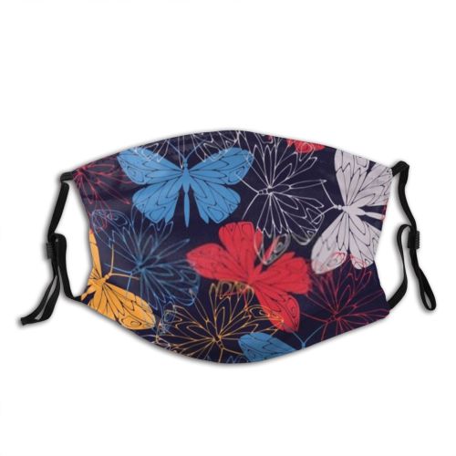 yanfind Abstract Butterfly Decor Fashion Cute Insect Colorful Seamless Contour Summer Doodle Vintage Dust Washable Reusable Filter and Reusable Mouth Warm Windproof Cotton Face