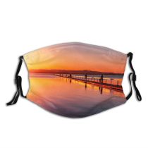 yanfind Jetty Afterglow Lake Golden Sunset Evening Dawn Sea Bridge Beach H Boardwalk Dust Washable Reusable Filter and Reusable Mouth Warm Windproof Cotton Face
