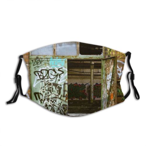 yanfind Industrial Factory Old Decay Graffiti Urban Grunge Demolished Door Leave Architecture Abandoned Dust Washable Reusable Filter and Reusable Mouth Warm Windproof Cotton Face