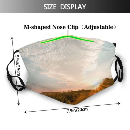 yanfind Idyllic Sunset Field Dawn Road Forest Clouds Tranquil Scenery Sun Morning Rural Dust Washable Reusable Filter and Reusable Mouth Warm Windproof Cotton Face