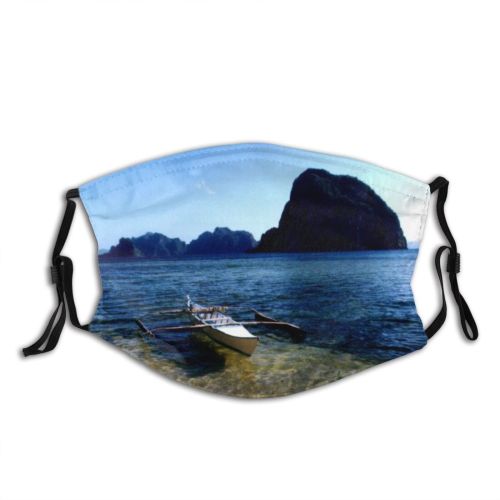 yanfind Natural Beach Coast Shore Landscape Boat Sky Ocean Coastal Landforms Tropical Palawan Dust Washable Reusable Filter and Reusable Mouth Warm Windproof Cotton Face