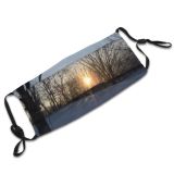 yanfind Winter Frozen Morning Winter Atmospheric Sky Light Branch Snow Midwest Pond Sunrise Dust Washable Reusable Filter and Reusable Mouth Warm Windproof Cotton Face