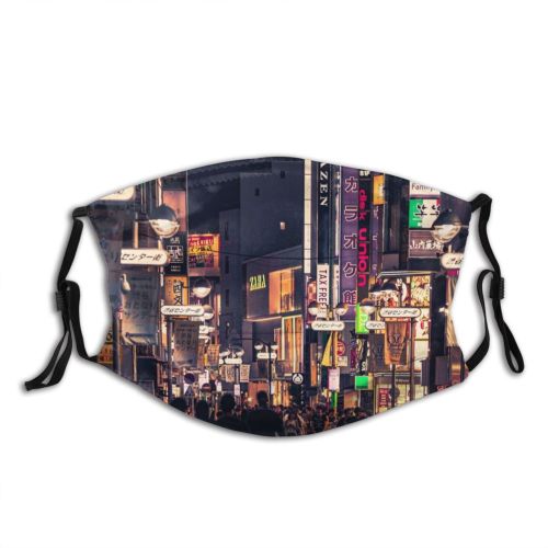 yanfind Japan Pavement Night Tourists Road Time Nightlife Tokyo Urban Neon Crowd Architecture Dust Washable Reusable Filter and Reusable Mouth Warm Windproof Cotton Face