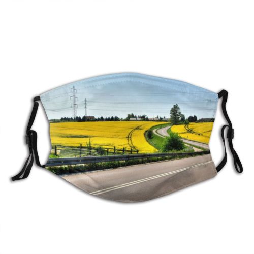 yanfind Rape Power HDR Field Scenery Sky Field Natural Mustard Spring Highway Asphalt Dust Washable Reusable Filter and Reusable Mouth Warm Windproof Cotton Face