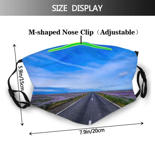 yanfind Idyllic Perspective Flora Field Road Lavenders Way Clouds Lavender Plants Tranquil Roadway Dust Washable Reusable Filter and Reusable Mouth Warm Windproof Cotton Face