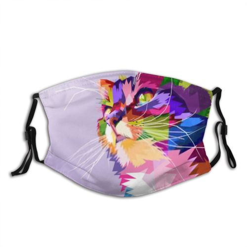 yanfind Abstract Isolated Artwork Cat Kitty Cute Colorful Trendy Unique Design Beautiful Face Dust Washable Reusable Filter and Reusable Mouth Warm Windproof Cotton Face