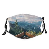 yanfind Idyllic Wooden Pine Sight Mountain Clouds Evergreen Tranquil Fence Scenery High Mountains Dust Washable Reusable Filter and Reusable Mouth Warm Windproof Cotton Face