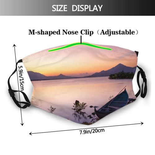 yanfind Idyllic Watercraft Afterglow Lake Golden Calm Dawn Mountain Canoe Plants Tranquil Dramatic Dust Washable Reusable Filter and Reusable Mouth Warm Windproof Cotton Face