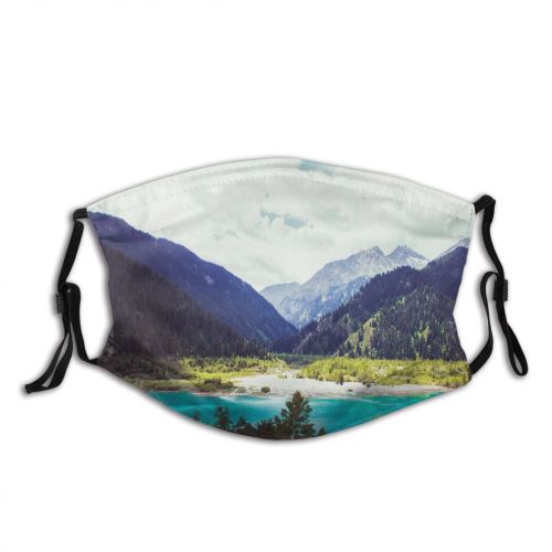 yanfind Lake Daylight Sight Mountain Forest Clouds Peaks Majestic Mountains Grass Valley Trees Dust Washable Reusable Filter and Reusable Mouth Warm Windproof Cotton Face