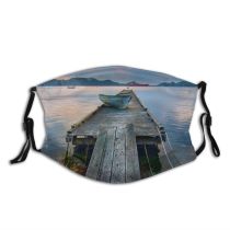 yanfind Jetty Wooden Planks Transportation Calm Sunset Ship Sea Clouds Watercrafts Dock Scene Dust Washable Reusable Filter and Reusable Mouth Warm Windproof Cotton Face