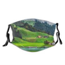yanfind Lake Daylight Sight Greenery Forest River Scenery Mountains Beautiful Rural Grass Trees Dust Washable Reusable Filter and Reusable Mouth Warm Windproof Cotton Face