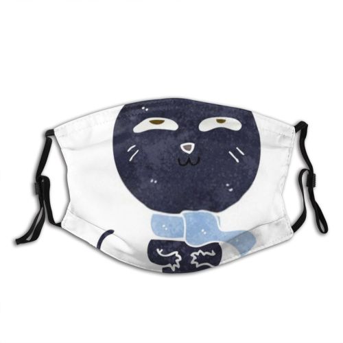 yanfind Cat Cheerful Doodle Quirky Art Retro Silly Drawn Funny Traditional Cartoon Scarf Dust Washable Reusable Filter and Reusable Mouth Warm Windproof Cotton Face