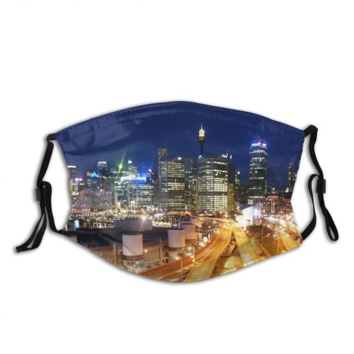 yanfind City Urban Metropolitan Metropolis Night Skyscraper Settlement Nighttime Sydney Freeway Area Cityscape Dust Washable Reusable Filter and Reusable Mouth Warm Windproof Cotton Face