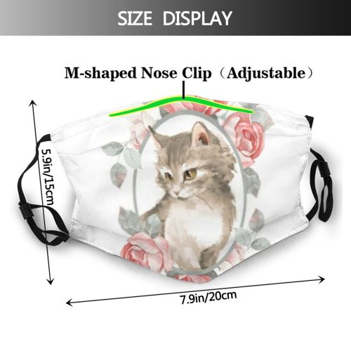 yanfind Isolated Artwork Cat Kitty Cute Wreath Grey Natural Vintage Artistic Design Beautiful Dust Washable Reusable Filter and Reusable Mouth Warm Windproof Cotton Face