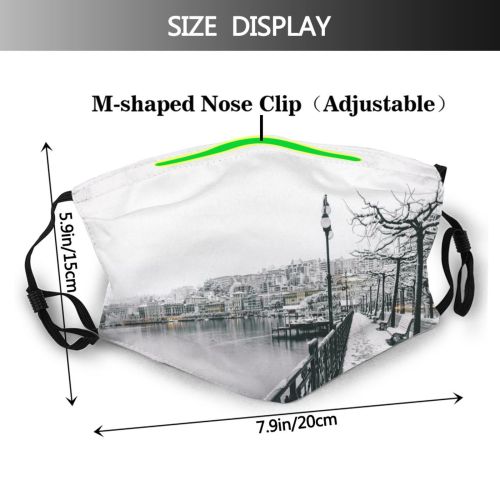 yanfind Ice Snowfall Town Transportation Daylight Lampposts Benches Dawn Sea Bridge Dock Winter Dust Washable Reusable Filter and Reusable Mouth Warm Windproof Cotton Face