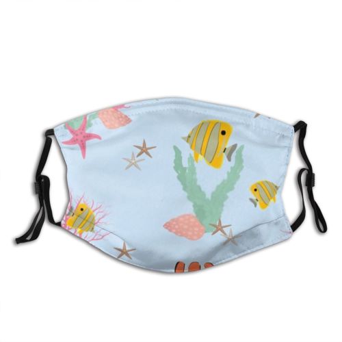 yanfind Life Cute Fishing Seamless Colorful Wildlife Fauna Summer Endless Shell Coral Seaweed Dust Washable Reusable Filter and Reusable Mouth Warm Windproof Cotton Face