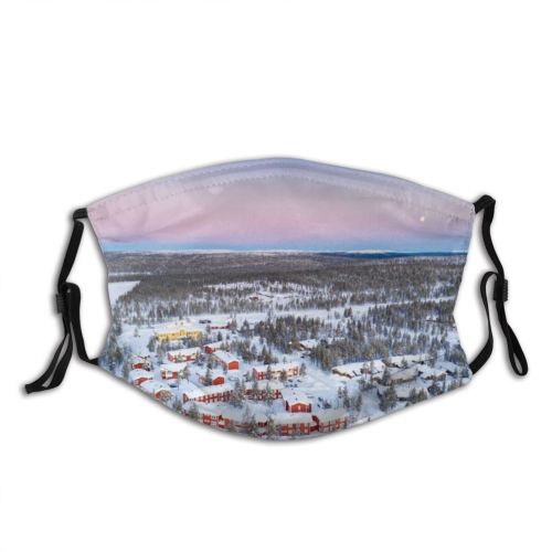 yanfind Dawn Drone Ice Ski Europe Aerial Cottage Tourist Arctic Landscape Frozen Finnish Dust Washable Reusable Filter and Reusable Mouth Warm Windproof Cotton Face